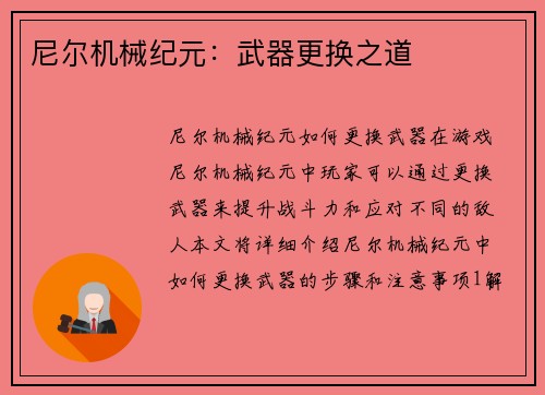 尼尔机械纪元：武器更换之道